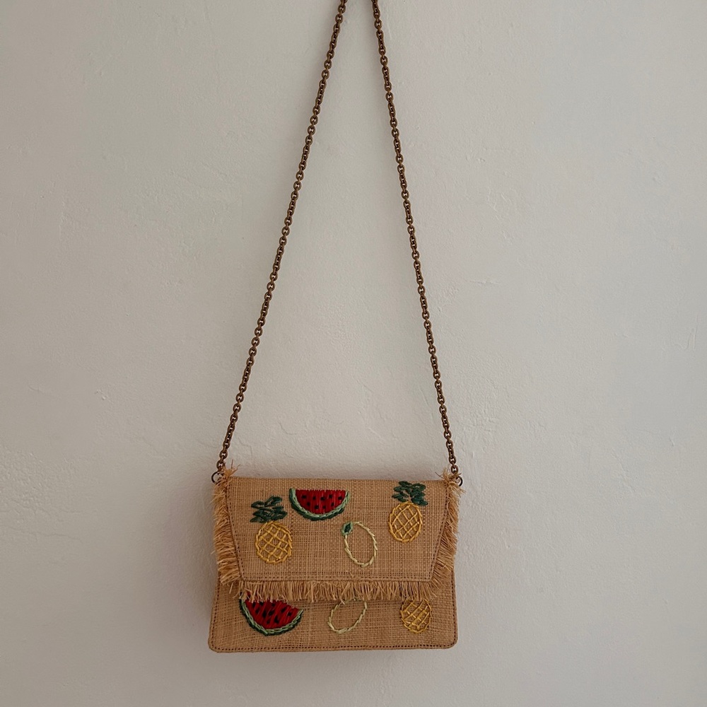 J Crew Fruit Embroidered Raffia Bag - Picture 2 of 6